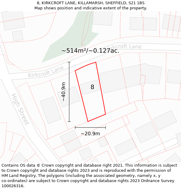 8, KIRKCROFT LANE, KILLAMARSH, SHEFFIELD, S21 1BS: Plot and title map