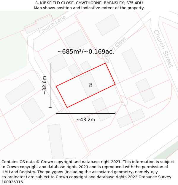 8, KIRKFIELD CLOSE, CAWTHORNE, BARNSLEY, S75 4DU: Plot and title map