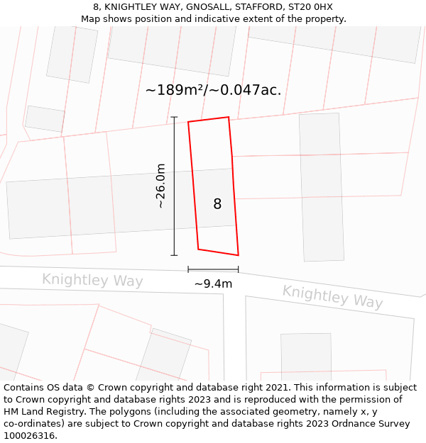 8, KNIGHTLEY WAY, GNOSALL, STAFFORD, ST20 0HX: Plot and title map