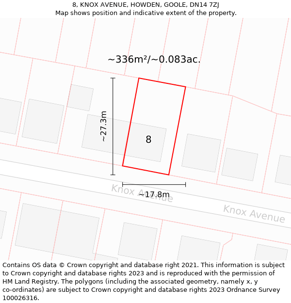 8, KNOX AVENUE, HOWDEN, GOOLE, DN14 7ZJ: Plot and title map