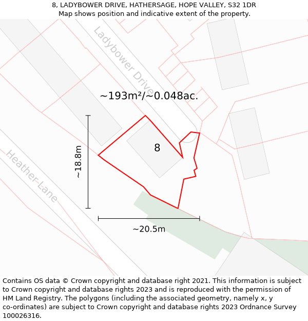 8, LADYBOWER DRIVE, HATHERSAGE, HOPE VALLEY, S32 1DR: Plot and title map