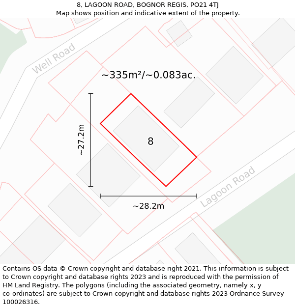 8, LAGOON ROAD, BOGNOR REGIS, PO21 4TJ: Plot and title map