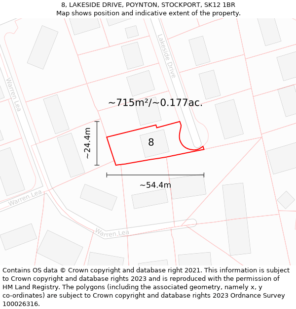 8, LAKESIDE DRIVE, POYNTON, STOCKPORT, SK12 1BR: Plot and title map