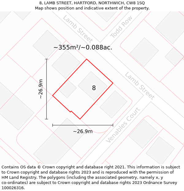 8, LAMB STREET, HARTFORD, NORTHWICH, CW8 1SQ: Plot and title map