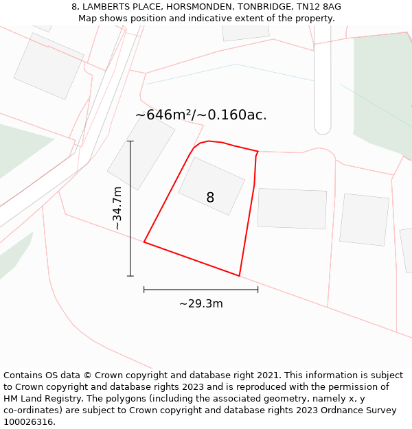 8, LAMBERTS PLACE, HORSMONDEN, TONBRIDGE, TN12 8AG: Plot and title map