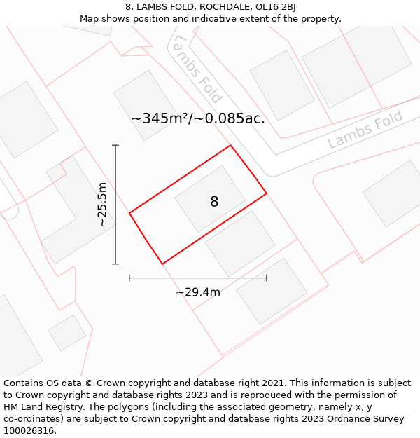 8, LAMBS FOLD, ROCHDALE, OL16 2BJ: Plot and title map