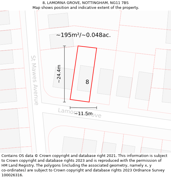 8, LAMORNA GROVE, NOTTINGHAM, NG11 7BS: Plot and title map