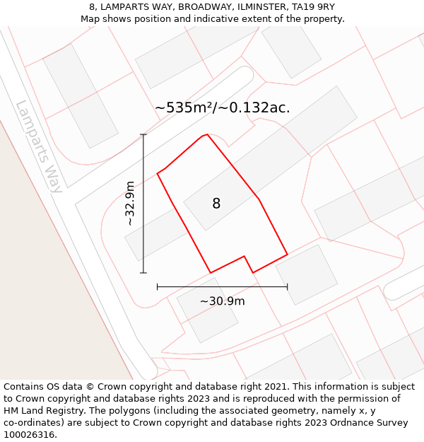 8, LAMPARTS WAY, BROADWAY, ILMINSTER, TA19 9RY: Plot and title map