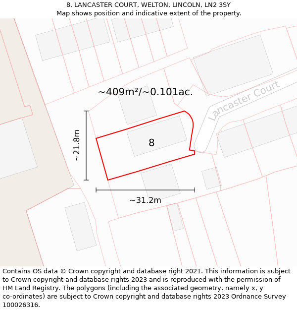 8, LANCASTER COURT, WELTON, LINCOLN, LN2 3SY: Plot and title map