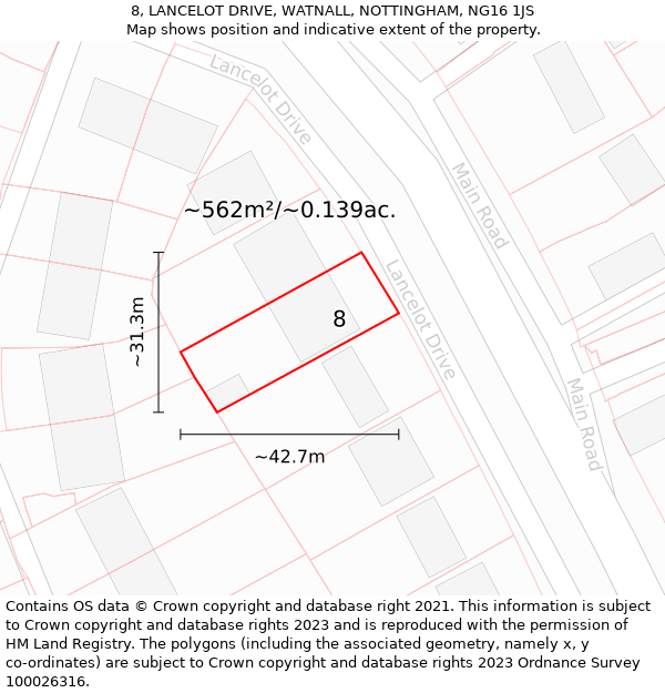 8, LANCELOT DRIVE, WATNALL, NOTTINGHAM, NG16 1JS: Plot and title map