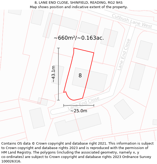 8, LANE END CLOSE, SHINFIELD, READING, RG2 9AS: Plot and title map