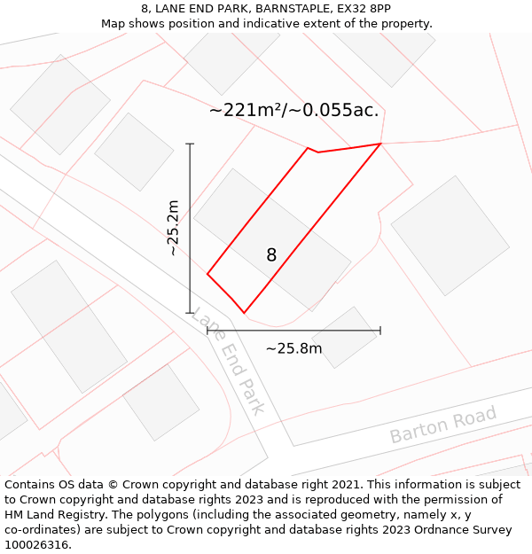 8, LANE END PARK, BARNSTAPLE, EX32 8PP: Plot and title map