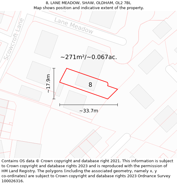 8, LANE MEADOW, SHAW, OLDHAM, OL2 7BL: Plot and title map