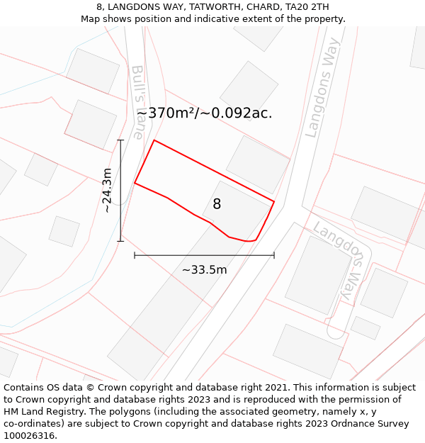 8, LANGDONS WAY, TATWORTH, CHARD, TA20 2TH: Plot and title map