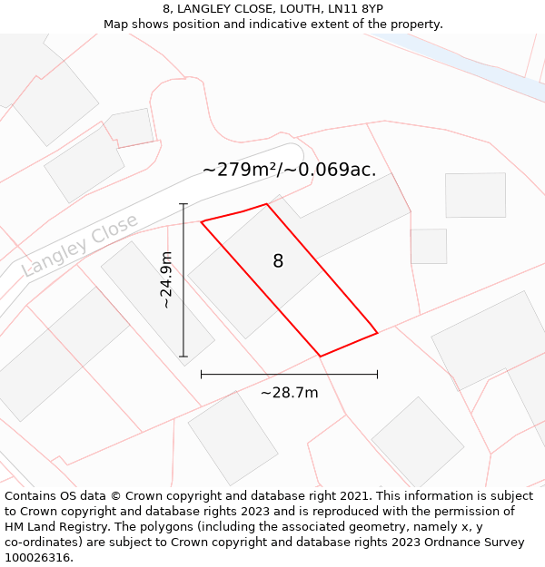 8, LANGLEY CLOSE, LOUTH, LN11 8YP: Plot and title map