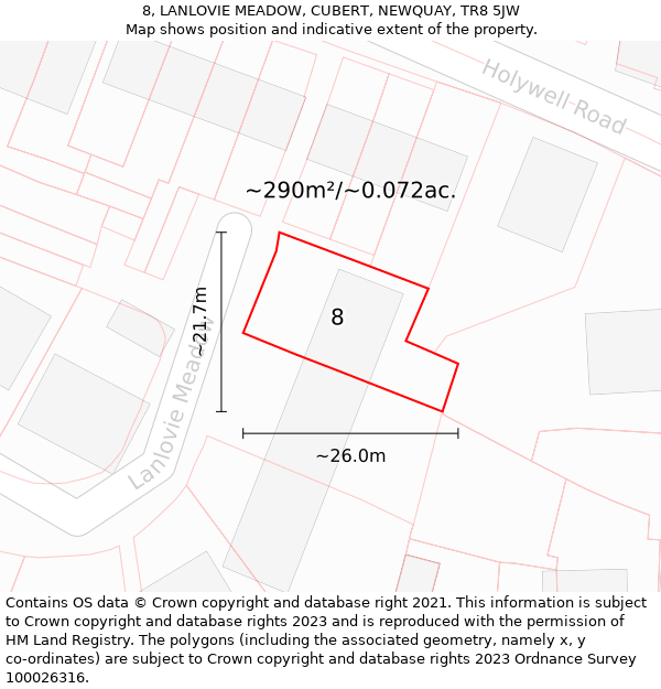 8, LANLOVIE MEADOW, CUBERT, NEWQUAY, TR8 5JW: Plot and title map