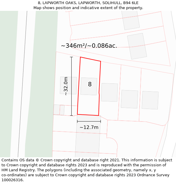 8, LAPWORTH OAKS, LAPWORTH, SOLIHULL, B94 6LE: Plot and title map