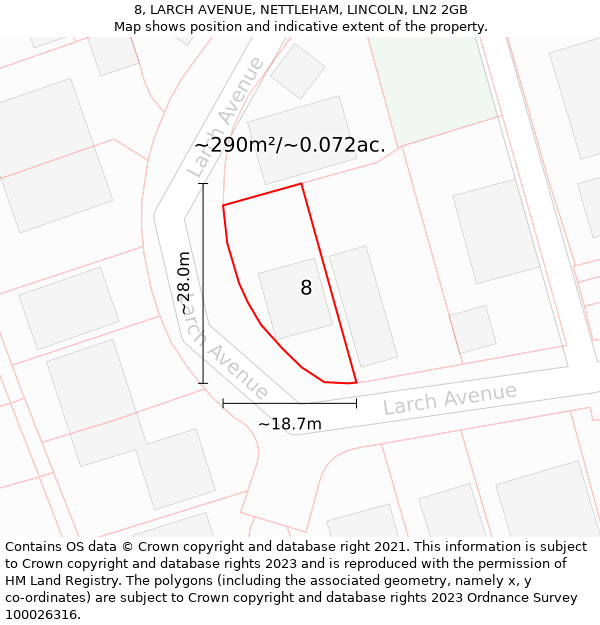 8, LARCH AVENUE, NETTLEHAM, LINCOLN, LN2 2GB: Plot and title map