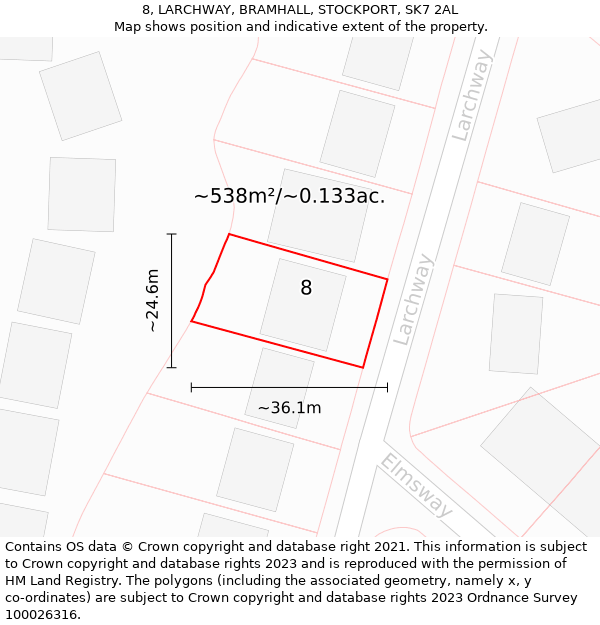 8, LARCHWAY, BRAMHALL, STOCKPORT, SK7 2AL: Plot and title map