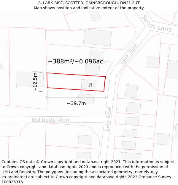 8, LARK RISE, SCOTTER, GAINSBOROUGH, DN21 3UT: Plot and title map