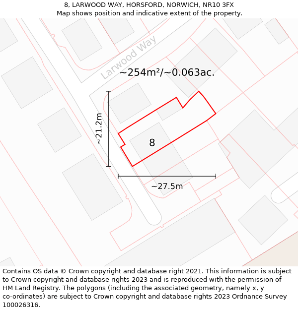 8, LARWOOD WAY, HORSFORD, NORWICH, NR10 3FX: Plot and title map