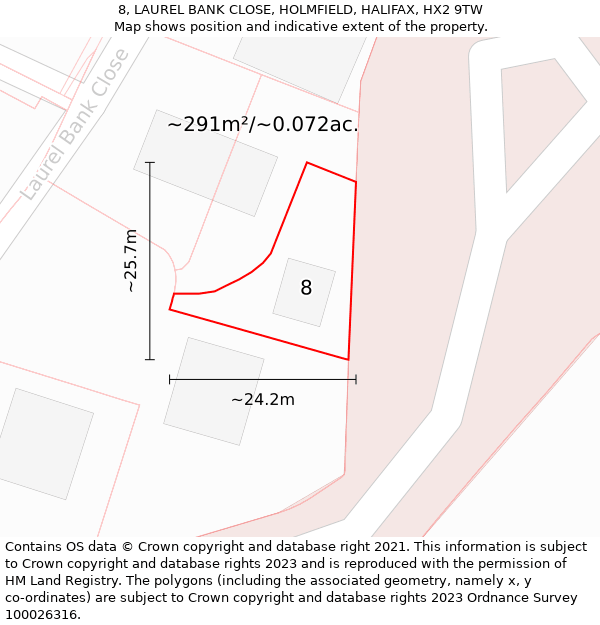 8, LAUREL BANK CLOSE, HOLMFIELD, HALIFAX, HX2 9TW: Plot and title map