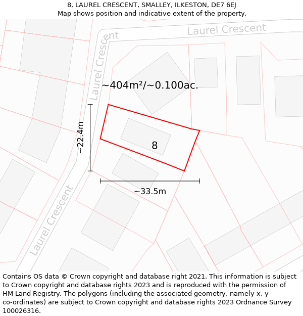 8, LAUREL CRESCENT, SMALLEY, ILKESTON, DE7 6EJ: Plot and title map