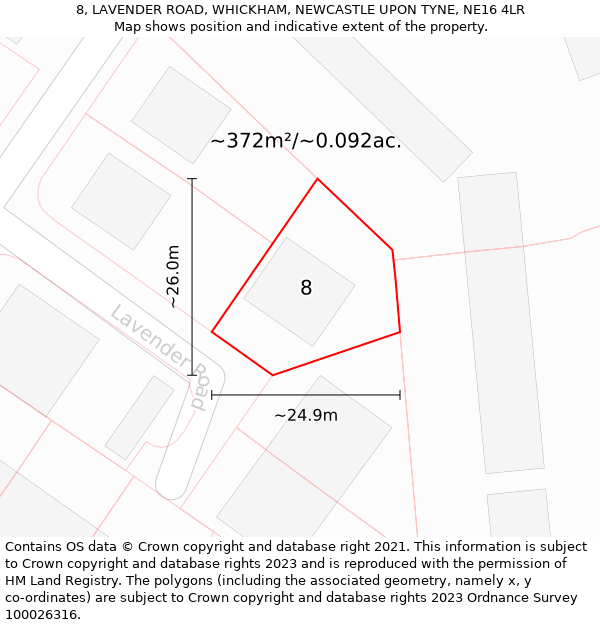 8, LAVENDER ROAD, WHICKHAM, NEWCASTLE UPON TYNE, NE16 4LR: Plot and title map