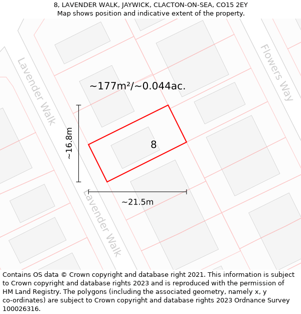 8, LAVENDER WALK, JAYWICK, CLACTON-ON-SEA, CO15 2EY: Plot and title map