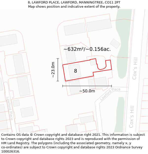 8, LAWFORD PLACE, LAWFORD, MANNINGTREE, CO11 2PT: Plot and title map