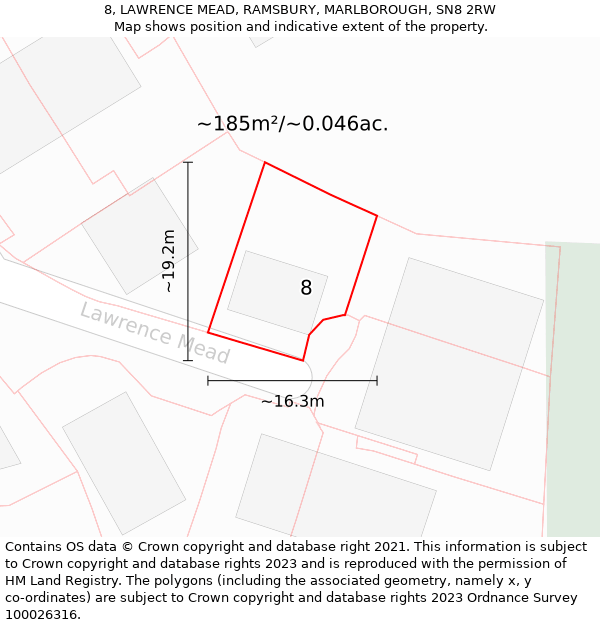 8, LAWRENCE MEAD, RAMSBURY, MARLBOROUGH, SN8 2RW: Plot and title map