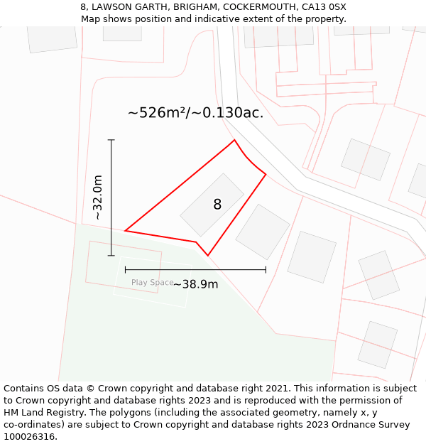 8, LAWSON GARTH, BRIGHAM, COCKERMOUTH, CA13 0SX: Plot and title map