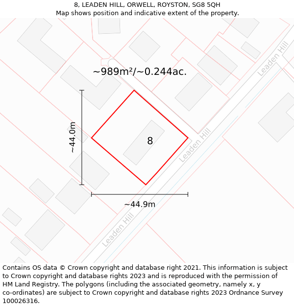 8, LEADEN HILL, ORWELL, ROYSTON, SG8 5QH: Plot and title map