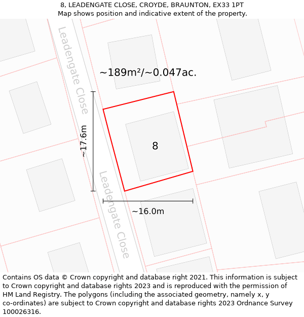 8, LEADENGATE CLOSE, CROYDE, BRAUNTON, EX33 1PT: Plot and title map