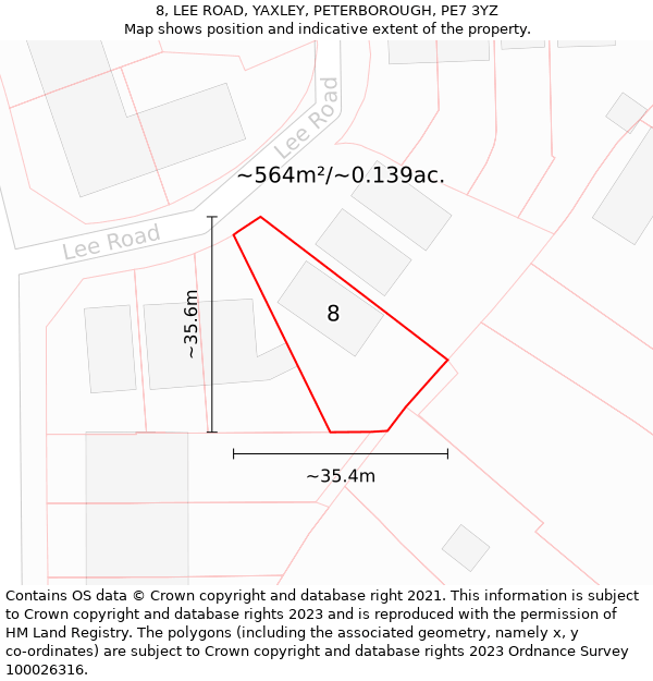 8, LEE ROAD, YAXLEY, PETERBOROUGH, PE7 3YZ: Plot and title map