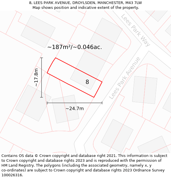 8, LEES PARK AVENUE, DROYLSDEN, MANCHESTER, M43 7LW: Plot and title map