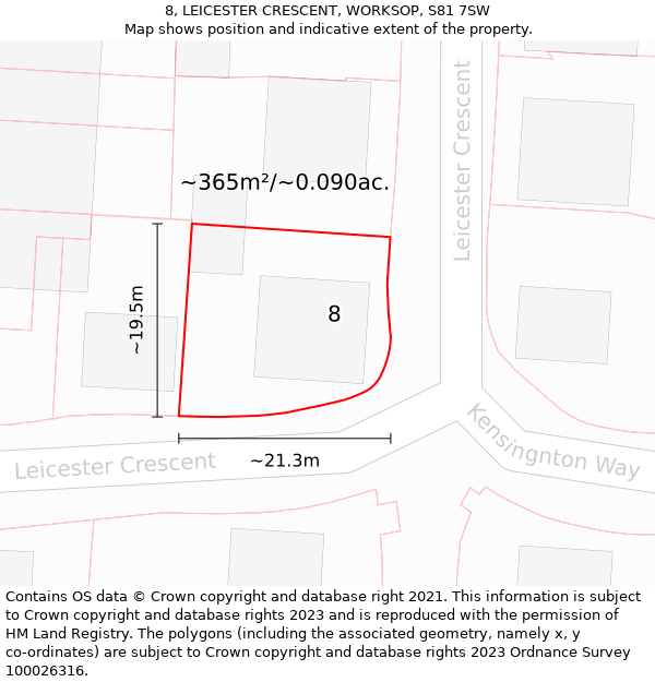 8, LEICESTER CRESCENT, WORKSOP, S81 7SW: Plot and title map