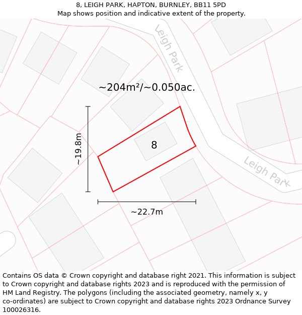 8, LEIGH PARK, HAPTON, BURNLEY, BB11 5PD: Plot and title map