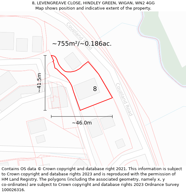 8, LEVENGREAVE CLOSE, HINDLEY GREEN, WIGAN, WN2 4GG: Plot and title map