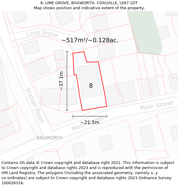 8, LIME GROVE, BAGWORTH, COALVILLE, LE67 1DT: Plot and title map