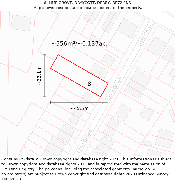 8, LIME GROVE, DRAYCOTT, DERBY, DE72 3NS: Plot and title map