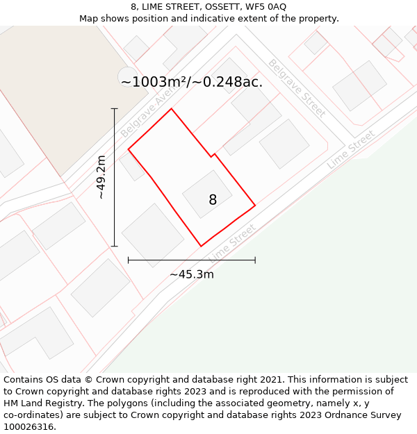 8, LIME STREET, OSSETT, WF5 0AQ: Plot and title map