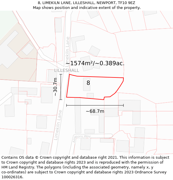 8, LIMEKILN LANE, LILLESHALL, NEWPORT, TF10 9EZ: Plot and title map