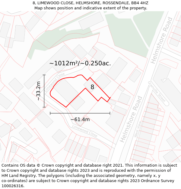 8, LIMEWOOD CLOSE, HELMSHORE, ROSSENDALE, BB4 4HZ: Plot and title map