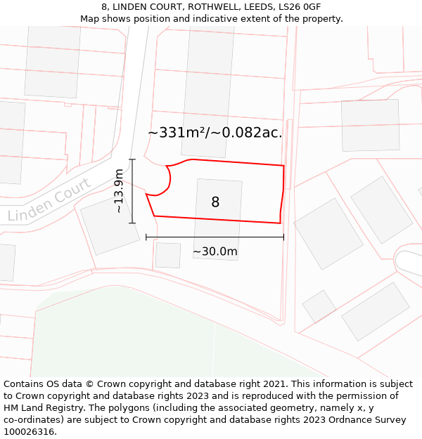 8, LINDEN COURT, ROTHWELL, LEEDS, LS26 0GF: Plot and title map