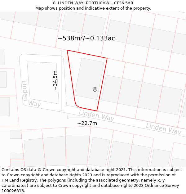 8, LINDEN WAY, PORTHCAWL, CF36 5AR: Plot and title map