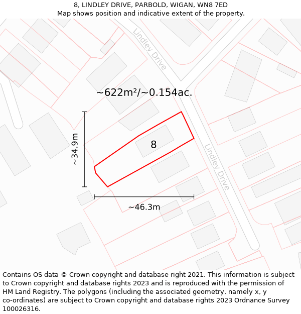 8, LINDLEY DRIVE, PARBOLD, WIGAN, WN8 7ED: Plot and title map