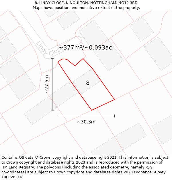 8, LINDY CLOSE, KINOULTON, NOTTINGHAM, NG12 3RD: Plot and title map