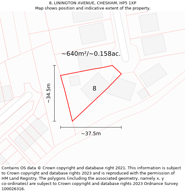 8, LININGTON AVENUE, CHESHAM, HP5 1XP: Plot and title map