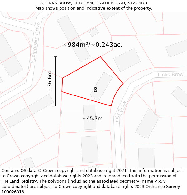 8, LINKS BROW, FETCHAM, LEATHERHEAD, KT22 9DU: Plot and title map